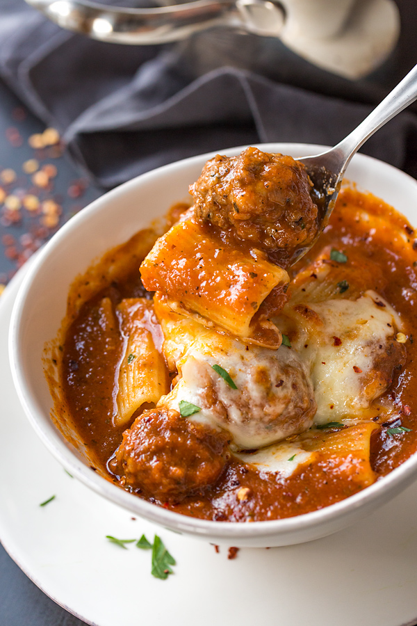 Bowl of Rigatoni Meatball Soup