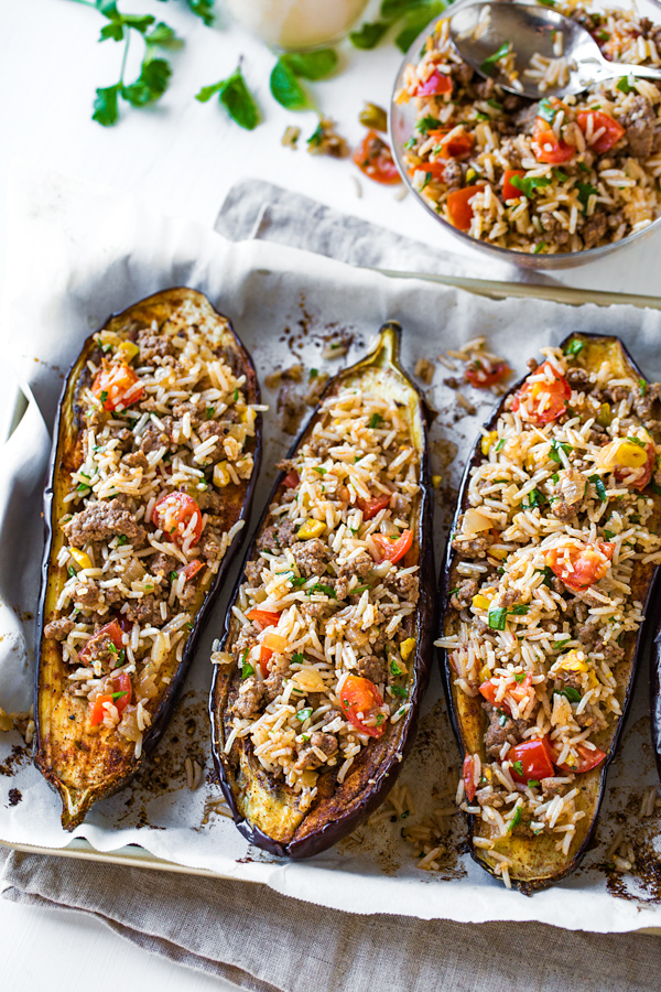 Stuffed Eggplant with Garlic Tahini Sauce | The Cozy Apron