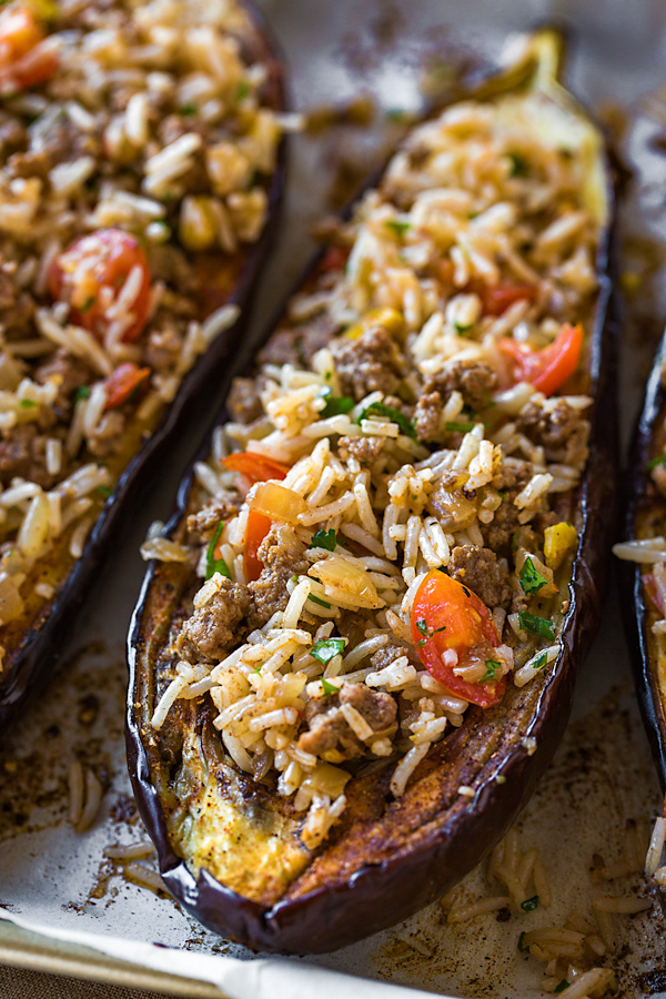 Stuffed Eggplant with Garlic Tahini Sauce | The Cozy Apron