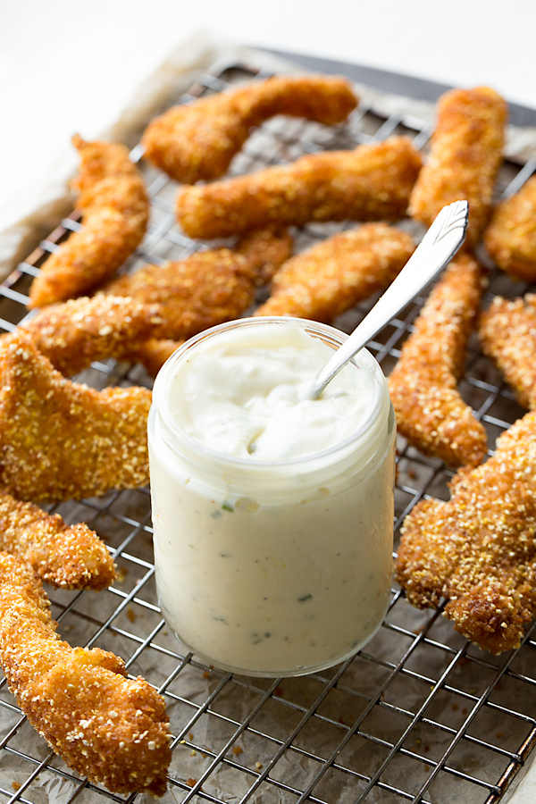 Crunchy Fish Sticks with Lemony Mayo | thecozyapron.com