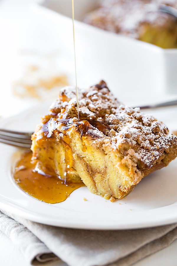 Brioche French Toast Casserole with Syrup | thecozyapron.com