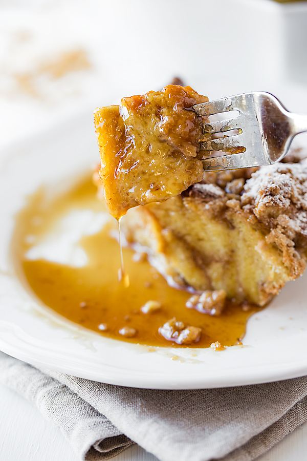 Brioche French Toast Casserole with Syrup | thecozyapron.com