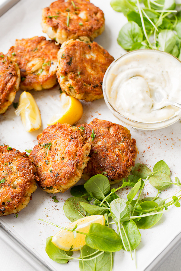 Crab Cakes with Chive Mayo and Watercress | thecozyapron.com