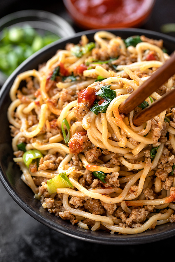 Spicy Pork with Noodles - The Cozy Apron