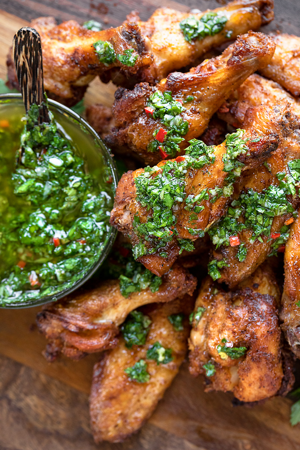Chimichurri Sauce over Chicken Wings | thecozyapron.com