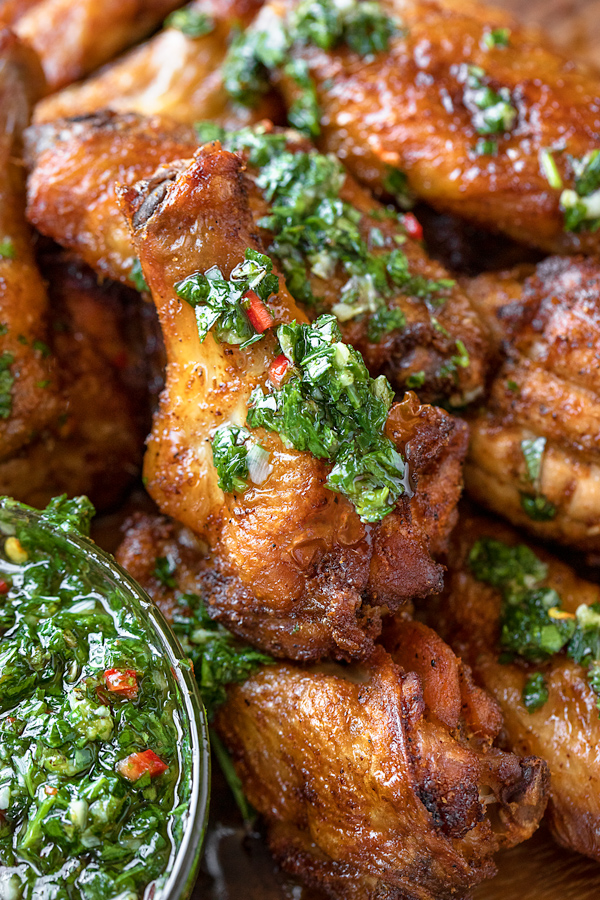 Chimichurri Sauce over Chicken Wings | thecozyapron.com