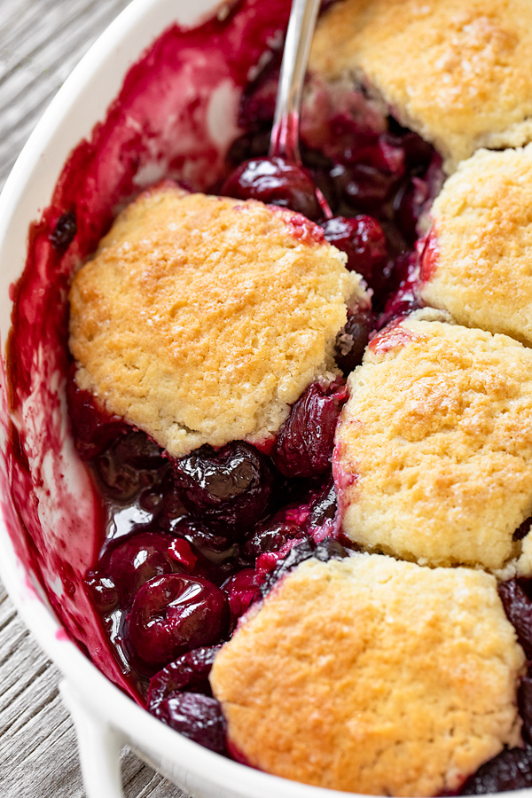 Cherry Cobbler with Cream Biscuit Topping | thecozyapron.com
