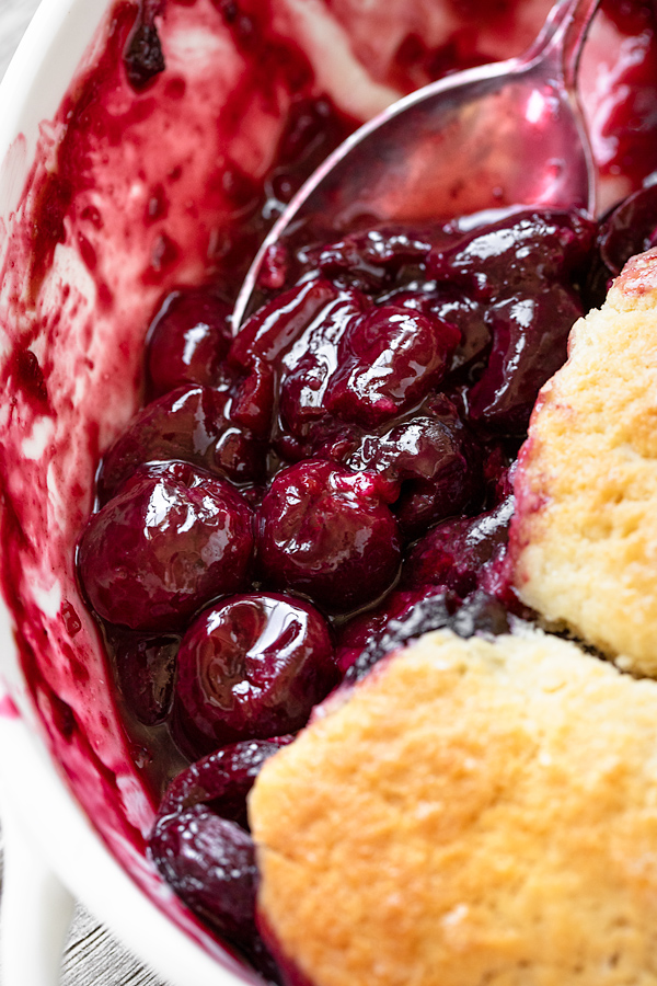 Cherry Cobbler with Cream Biscuit Topping | thecozyapron.com