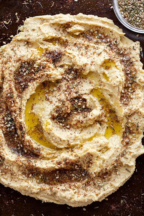 Za'atar Seasoning Sprinkled over Hummus | thecozyapron.com