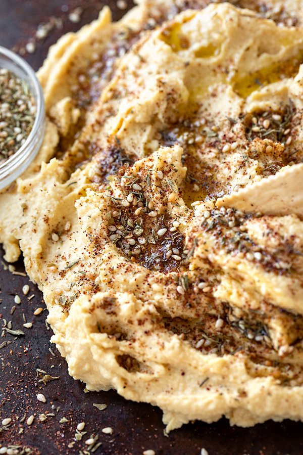 Za'atar Seasoning Sprinkled over Hummus | thecozyapron.com