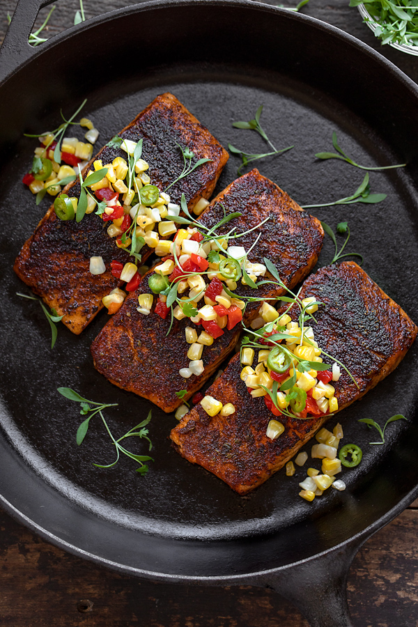 Blackened Salmon with Pickled Corn Relish | thecozyapron.com