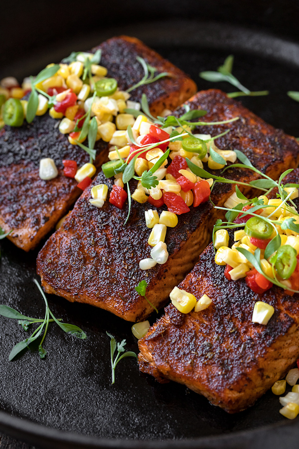 Blackened Salmon with Pickled Corn Relish | thecozyapron.com