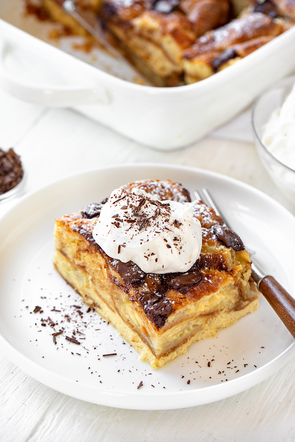 Croissant Bread Pudding with Chantilly Whipped Cream | thecozyapron.com