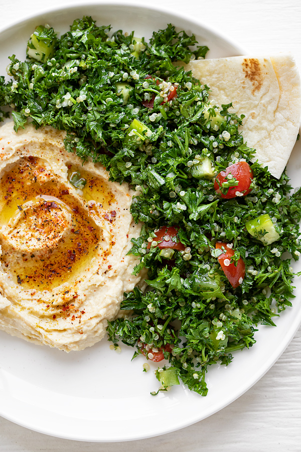 Quinoa Tabbouleh Paired with Hummus | thecozyapron.com