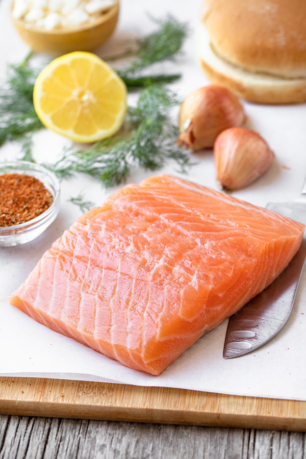 Fresh Salmon for Mediterranean Salmon Burgers | thecozyapron.com