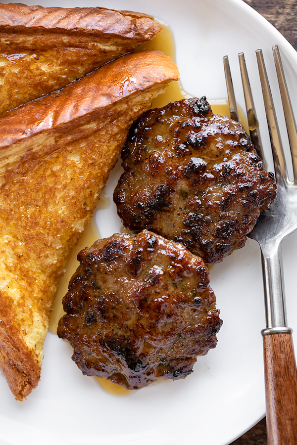 Homemade Breakfast Sausage Patties with Syrup and French Toast | thecozyapron.com