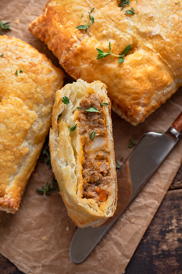 Beef-filled, Savory Hand Pie, Cut Open | thecozyapron.com