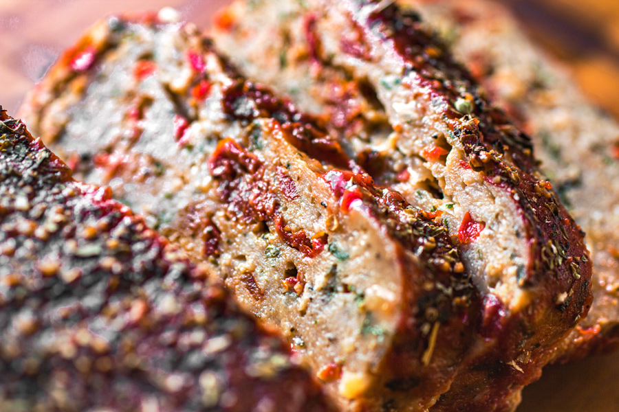 closeup of sliced turkey meatloaf
