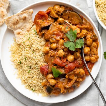 Spicy Chickpea Stew with Eggplant with Couscous | thecozyapron.com