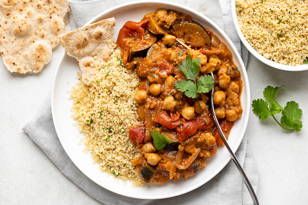 Spicy Chickpea Stew with Eggplant with Couscous | thecozyapron.com