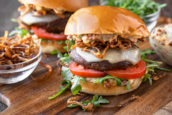 Grilled Cheese Burger with Portobello and Onion