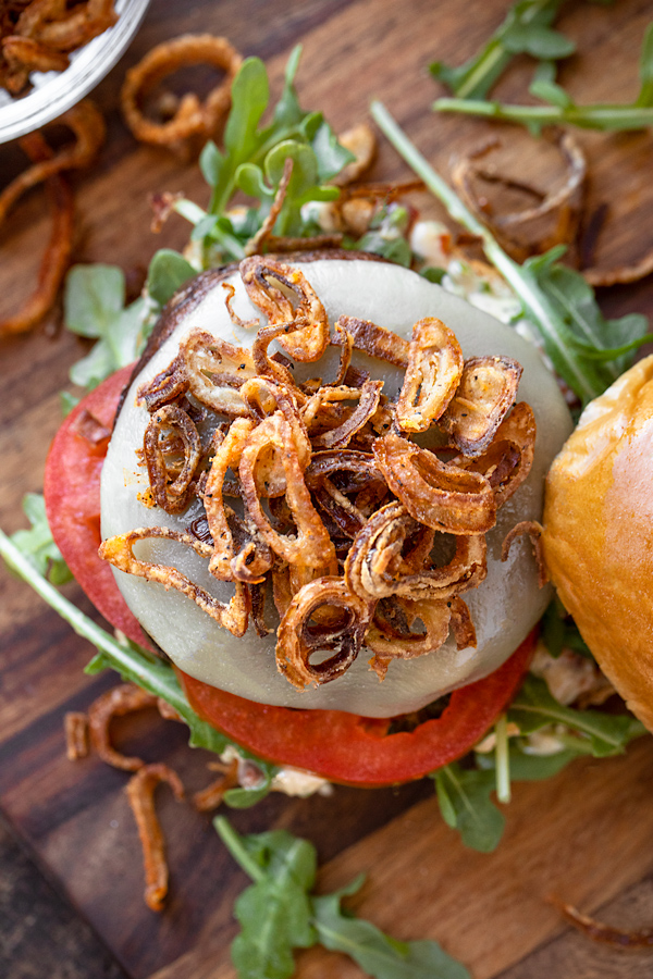 Portobello Mushroom Burger with Crispy Shallots | thecozyapron.com