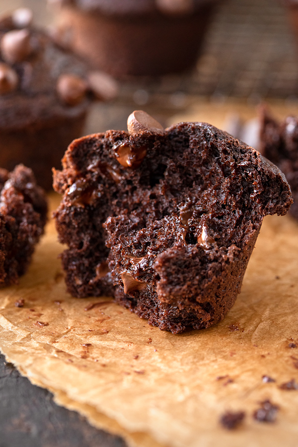 Moist Interior of a Double Chocolate Chip Muffin | thecozyapron.com