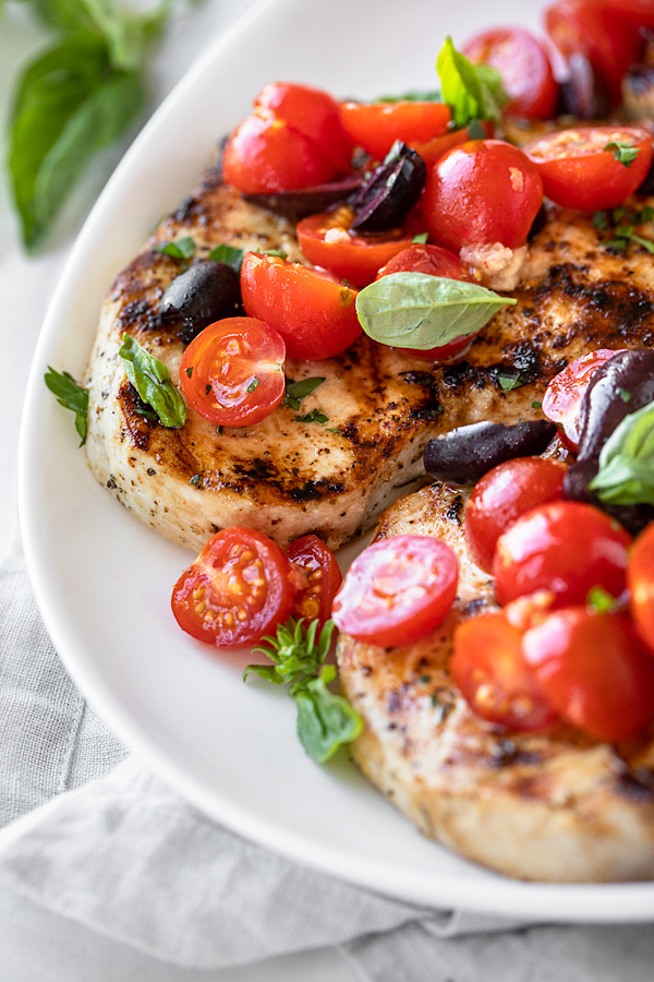 Grilled Swordfish with Tomato-Olive Salad | thecozyapron.com