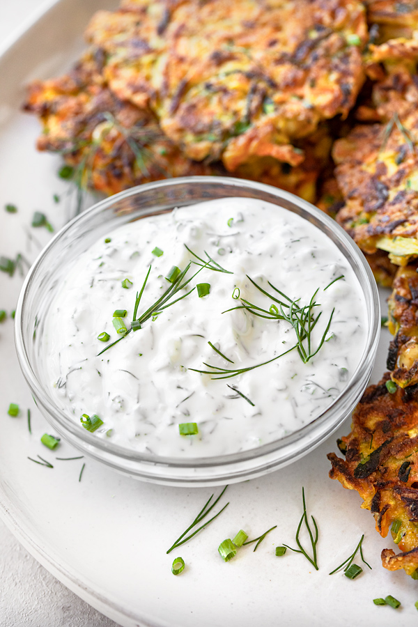 Herb Yogurt Sauce for Zucchini Fritters | thecozyapron.com