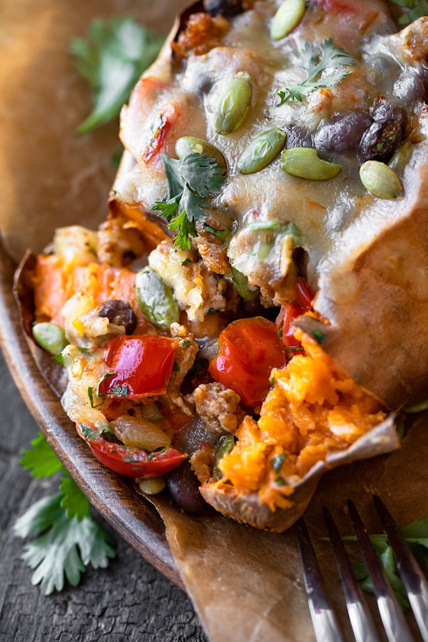 Filling in Stuffed Sweet Potatoes | thecozyapron.com