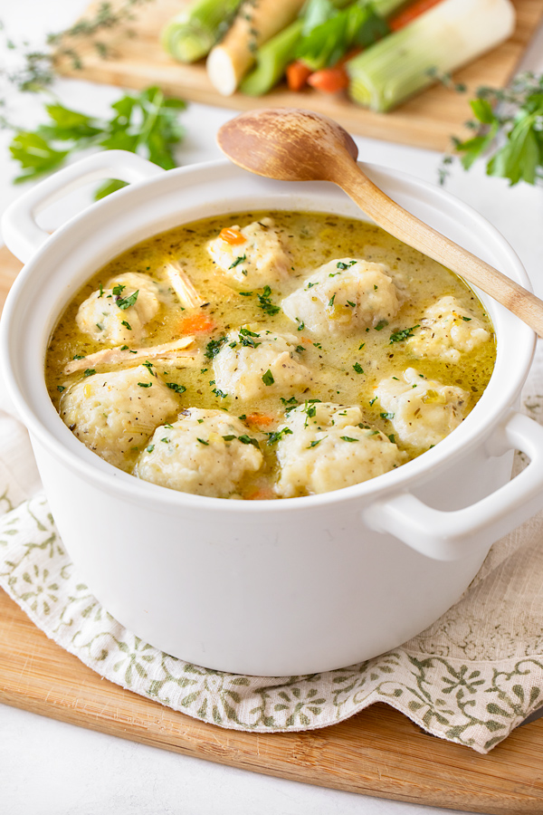 Pot of Chicken and Dumpling Soup | thecozyapron.com