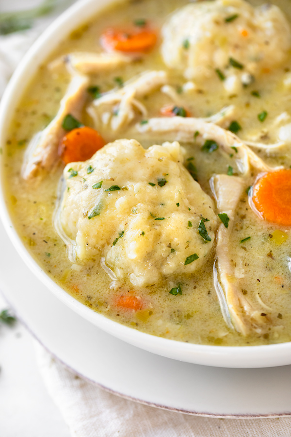 Close Up of Chicken and Dumpling Soup | thecozyapron.com