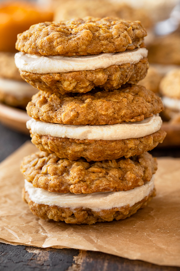 Stacked Up Pumpkin Oatmeal Cream Pies | thecozyapron.com