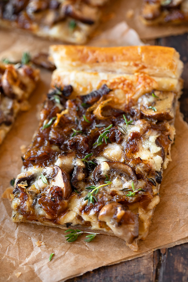 Slice of French Onion Mushroom Tart | thecozyapron.com