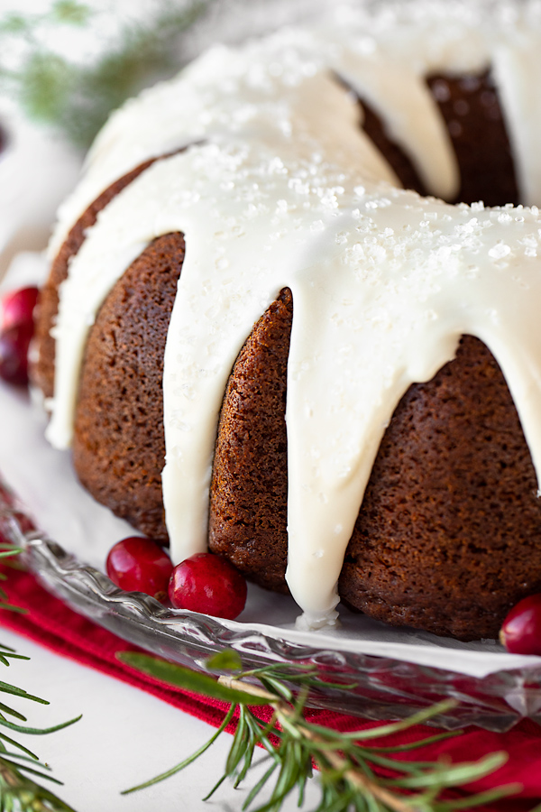 Gingerbread Cake with Vanilla Sour Cream Icing | thecozyapron.com