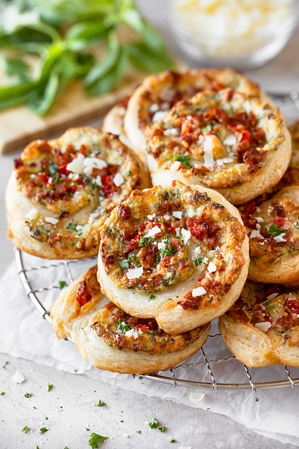 Sausage Pinwheels on Wire Rack | thecozyapron.com