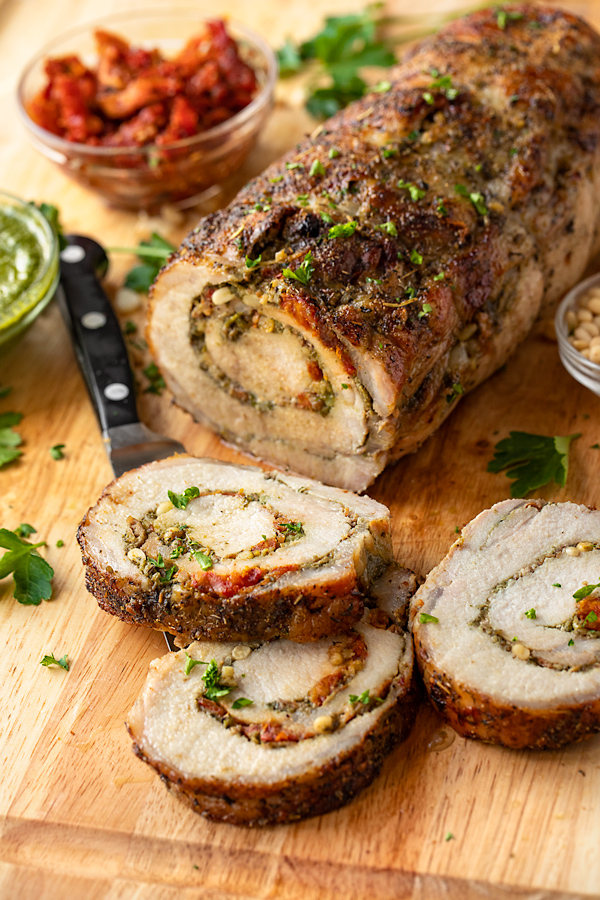 Sliced, Stuffed Pork Loin | thecozyapron.com