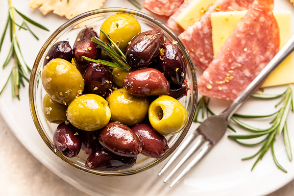 Marinated Olives with Garlic & Rosemary - Well Seasoned Studio