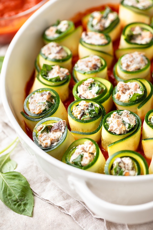 Zucchini Roll Ups in a Baking Dish | thecozyapron.com