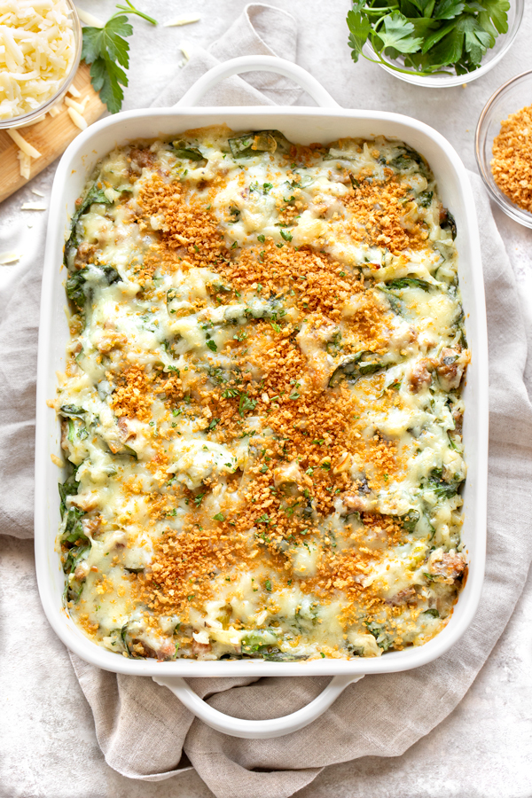 Spinach Gratin with Sausage and Rice | thecozyapron.com