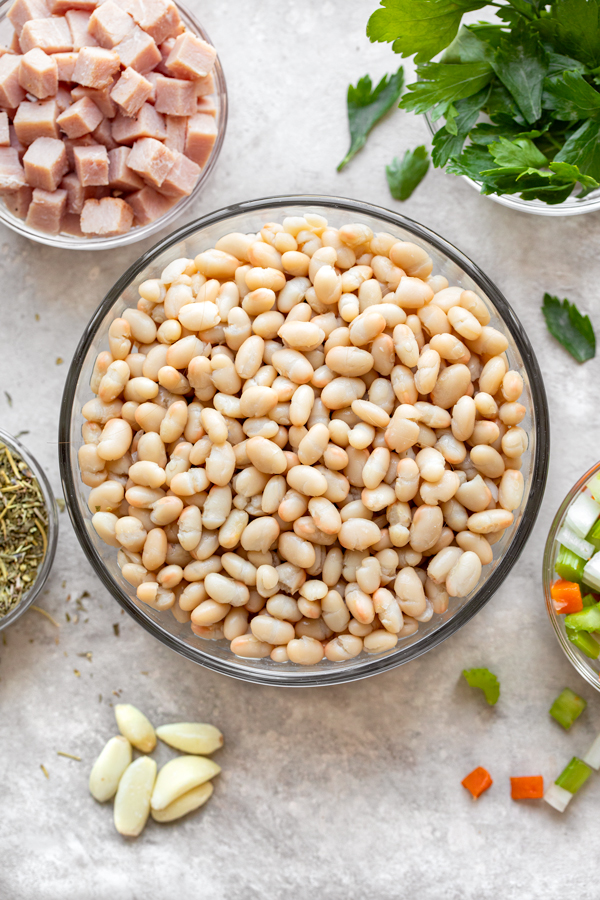 Ingredients for White Bean and Ham Soup | thecozyapron.com
