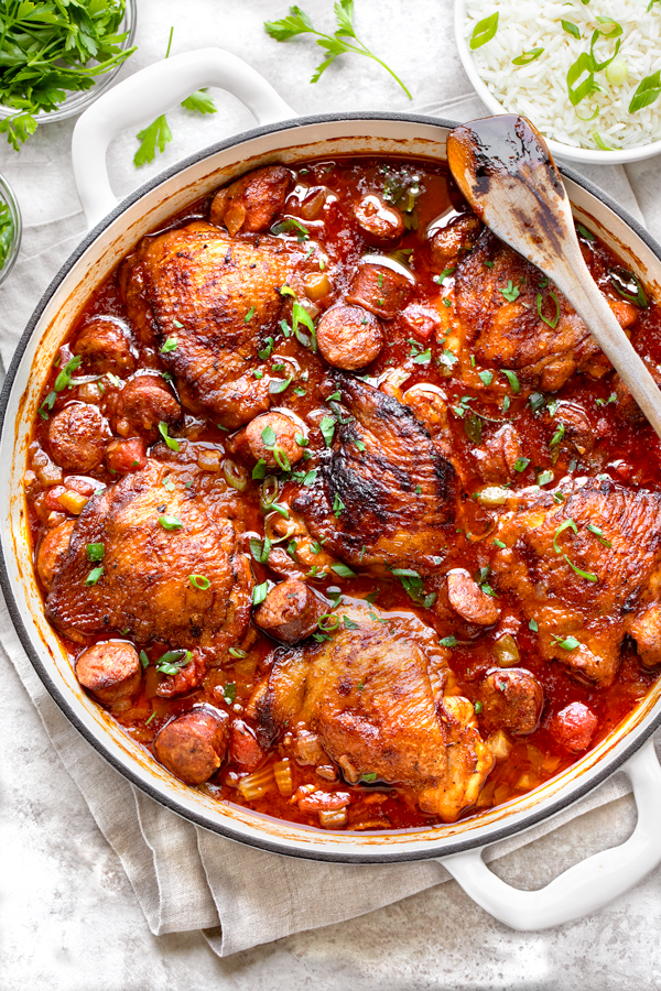 Braised Chicken with Andouille Sausage | thecozyapron.com