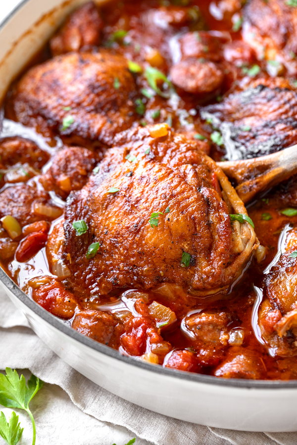 Braised Chicken with Andouille Sausage | thecozyapron.com