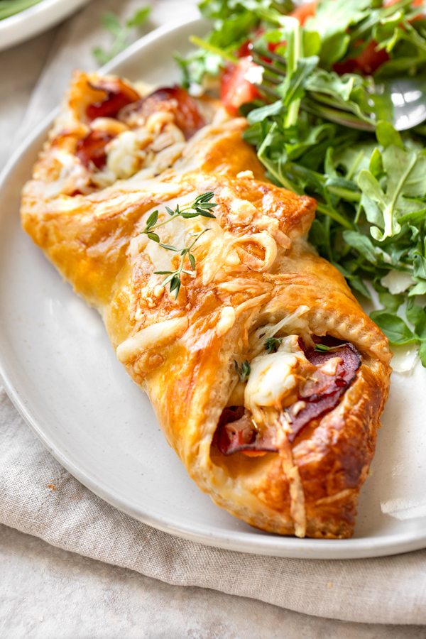 Plated Ham and Cheese Croissant with Green Salad | thecozyapron.com