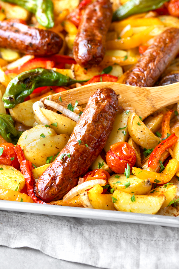 Sheet Pan Sausage and Veggies | thecozyapron.com