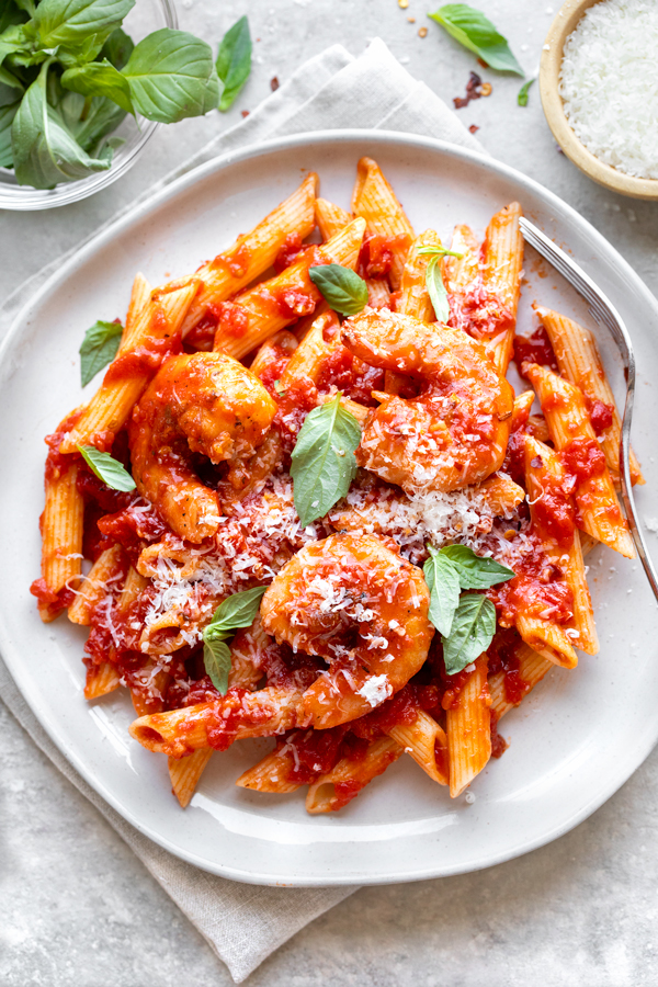 Arrabbiata Sauce with Penne and Shrimp | thecozyapron.com
