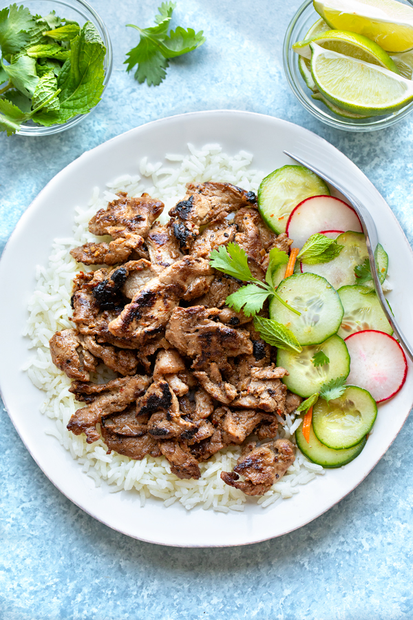 Lemongrass Pork with Cucumber-Radish Salad | thecozyapron.com