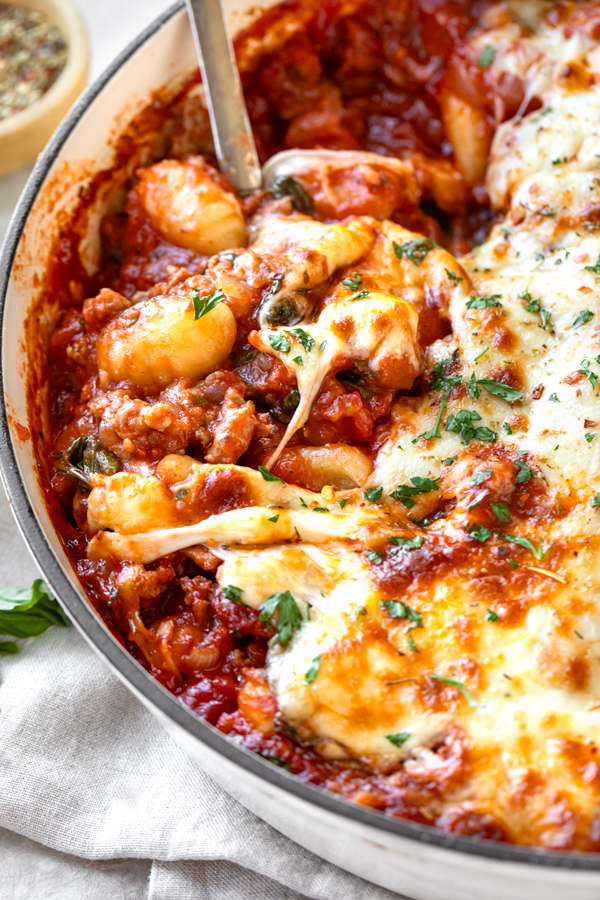 Gnocchi Bake with Sausage and Spinach | thecozyapron.com