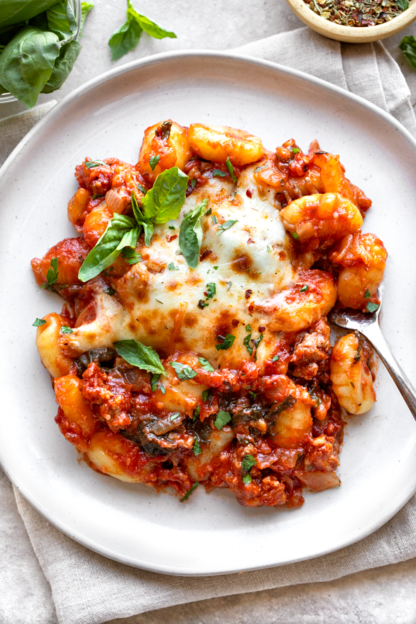 Gnocchi Bake with Sausage and Spinach | thecozyapron.com