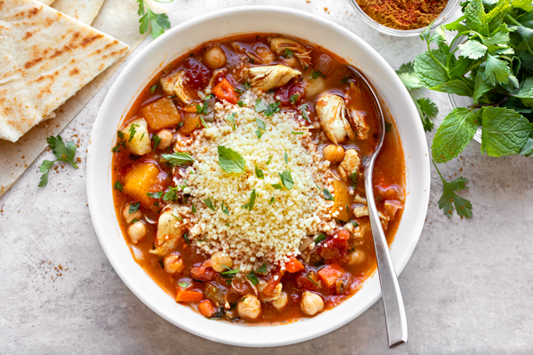 A bowl of Moroccan Chicken Soup | thecozyapron.com